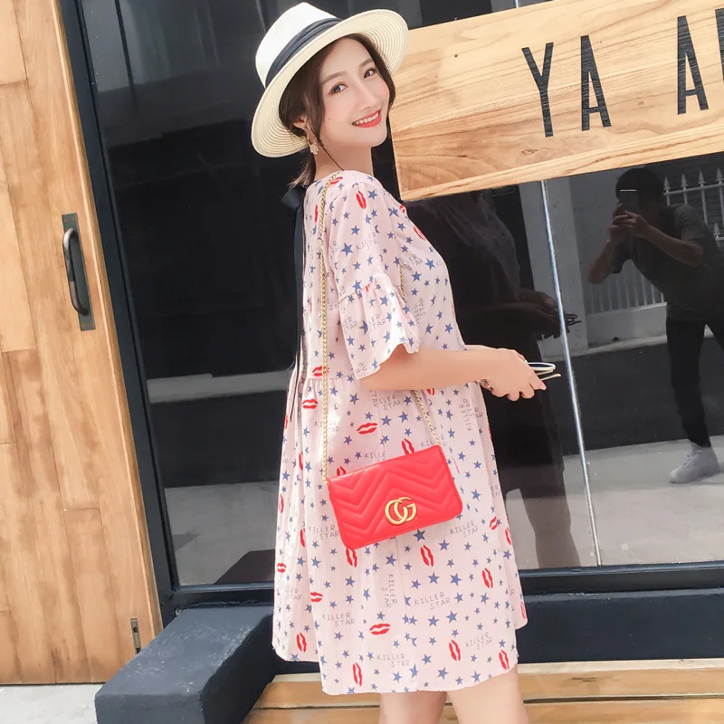 Платья для беременных женщин корейская мода хлопок сзади с бантом лето 2019 | Мать и