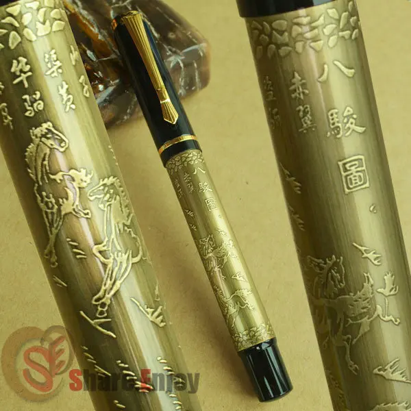 Brass as picture Шариковая ручка BAOER 507 медь XUBEIHONG "восемь лошадей", бронзовая латунная 3 вида цветов на выбор, для бизнеса, офиса, SHOOL, лучший подарок - Цвет: Brass as picture