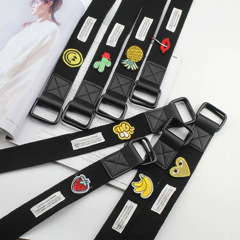 

Fruits Interest Embroidery Canvas Belt Women's Brief All-match Double-ring Buckle Strap Women Men For Jean Student Belt