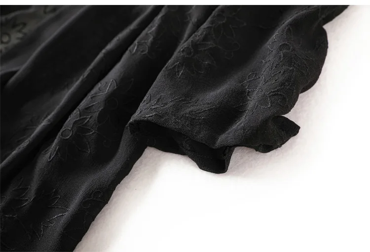 Женская черная длинная блузка 100% из натурального шелка жоржета однотонная