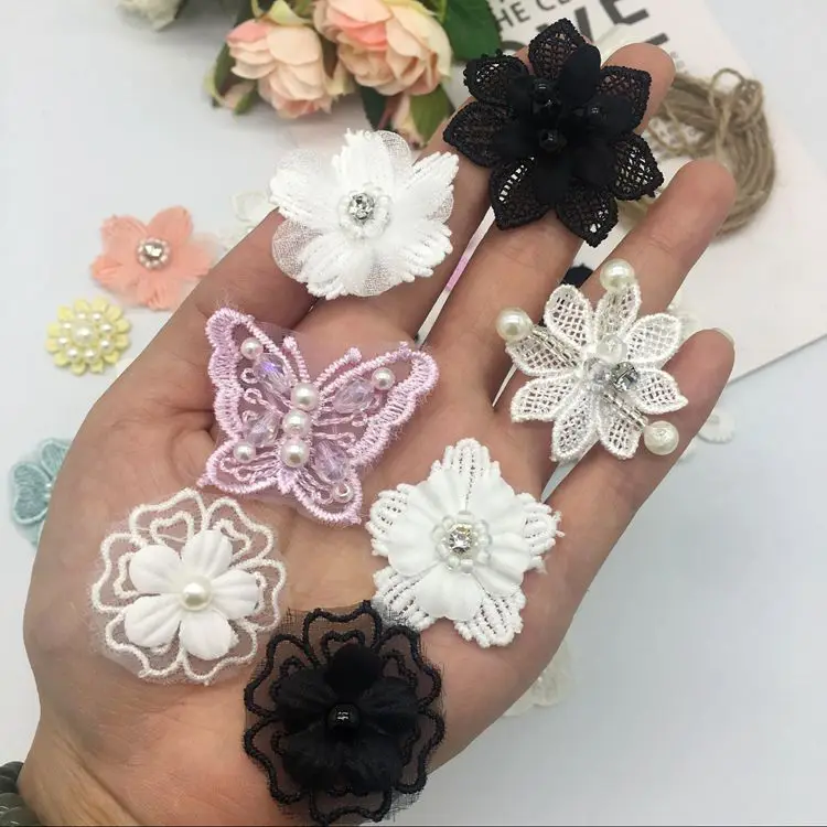 Нашивка с жемчугом и розовым белым цветком для одежды свадебное платье бисер