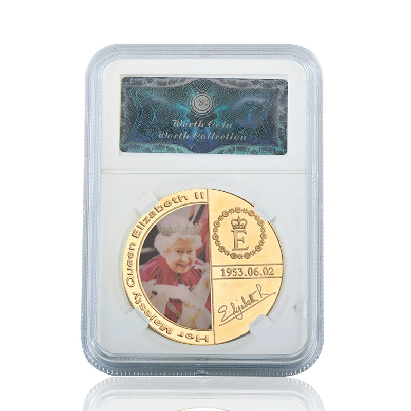 coin 4 with case WR queen Elizabeth II Золотая сувенирная монета с подарочной коробкой королевская семья памятные монеты коллекционные вещи медаль дропшиппинг - Цвет: coin 4 with case