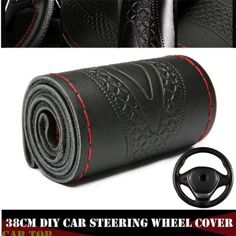 Steering Wheel Braid Fashion Embossed Car Steer Wheel Case Car Accessories 38CM Genuine Leather Steering Wheel Cover - Название цвета: CA324-A
