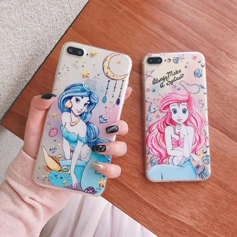 Красивый чехол для телефона с русалочкой и жасминовой принцессой iPhone 6 6s 7 8 Plus X Xs