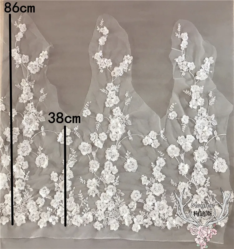 1 Yard 3D Pearl Beaded Flower Lace Trim in Off White, Sewing Craft Accessories Petal lace fabric for bridal veil wedding bodice images - 6