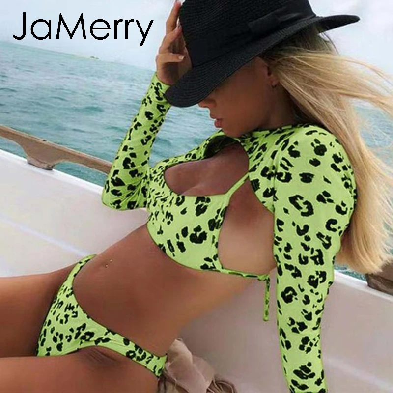 Купальник женский бикини с длинным рукавом и леопардовым принтом|Купальники| |