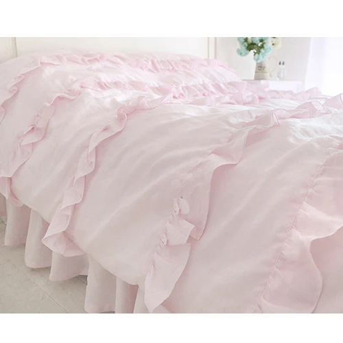 Текстильные красивые розовые кружевные комплекты стеганых одеял с оборками