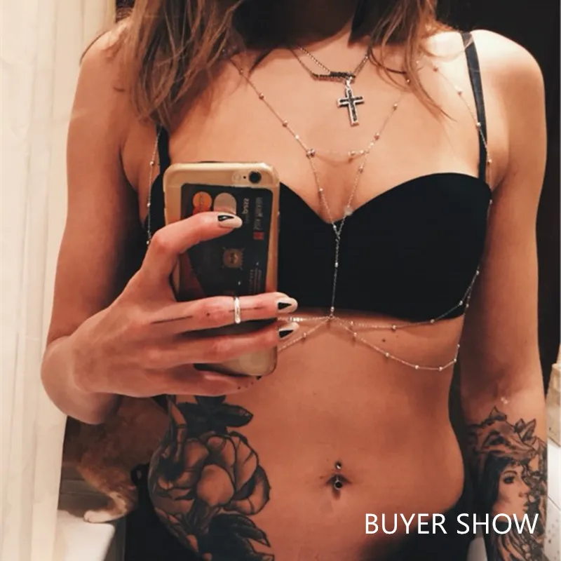 Бесплатная доставка многослойные медные бусины цепочка для тела бюстгальтер