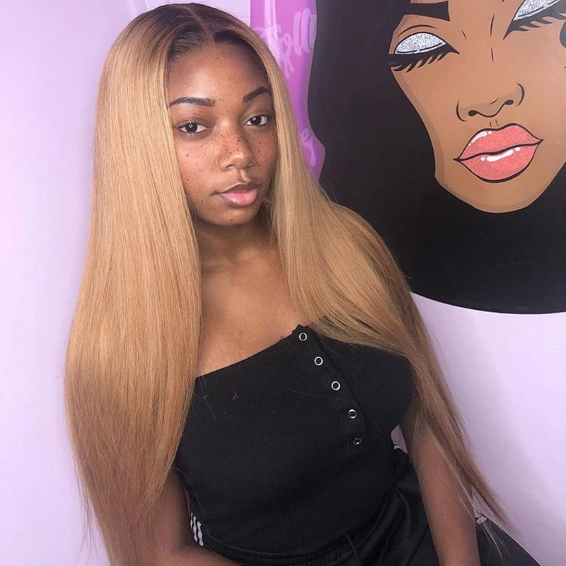 Т4/27 блонд Омбре цвет Remy бразильский прямой парик длинные предварительно