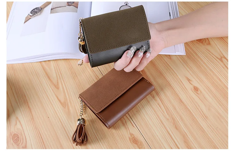 Короткие женские кошельки в стиле ретро из искусственной кожи, дамские сумочки, кошелек для монет, карман с кисточками, Женский кошелек, держатель для карт, кошельки, сумки