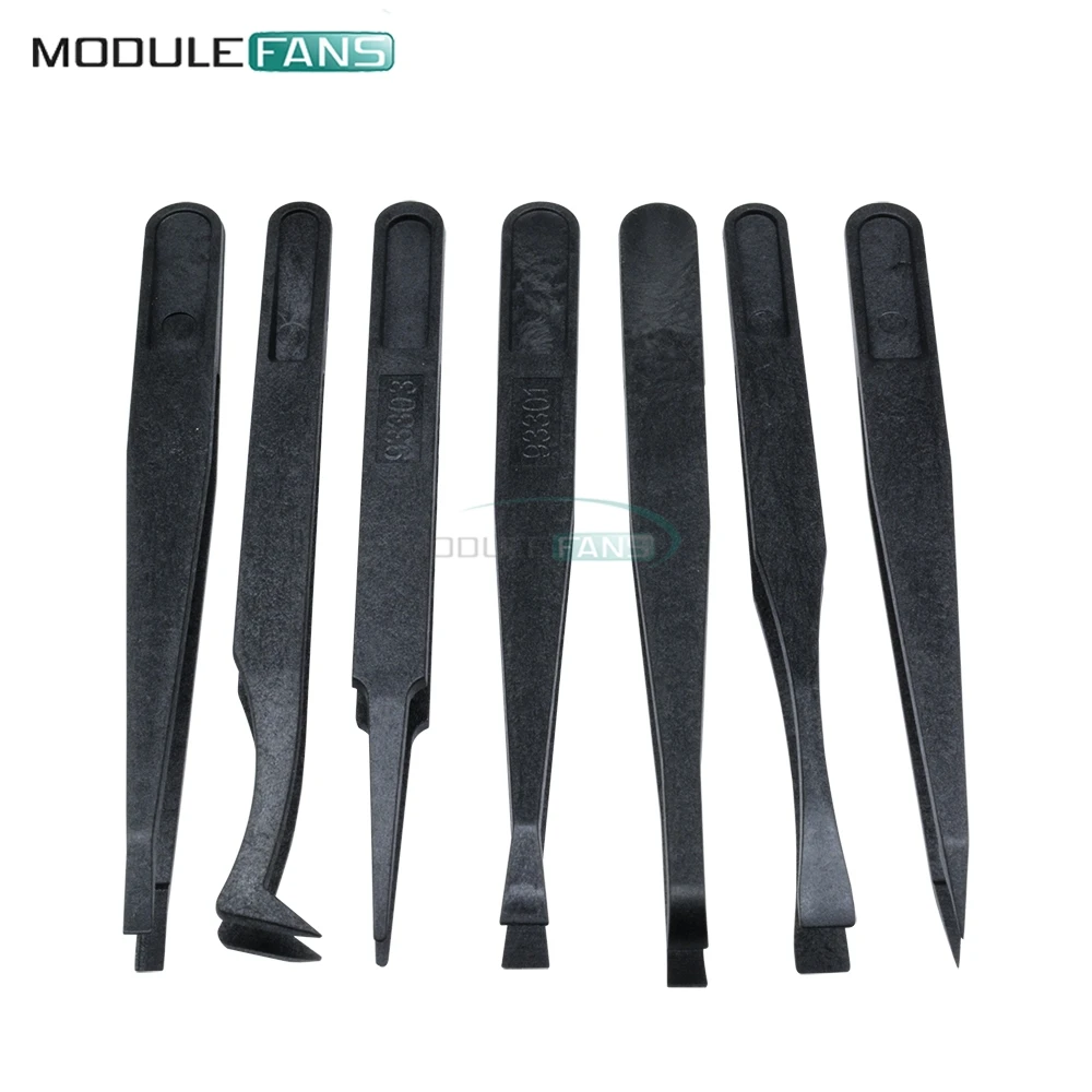 7 шт Анти статический пинцет Инструмент прямой изгиб Пластик