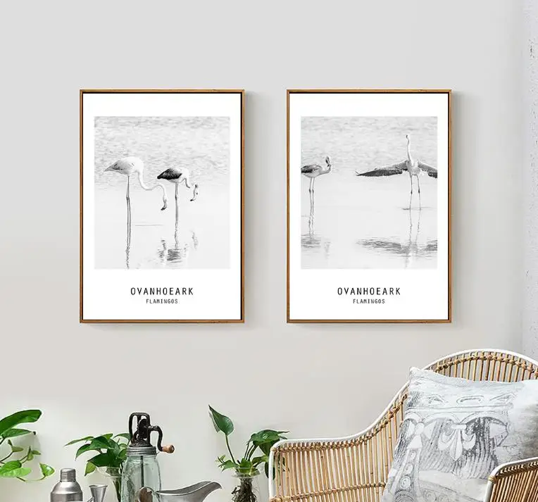 Черный белый фламинго 3 шт./компл. без рамки Постер в скандинавском стиле животное