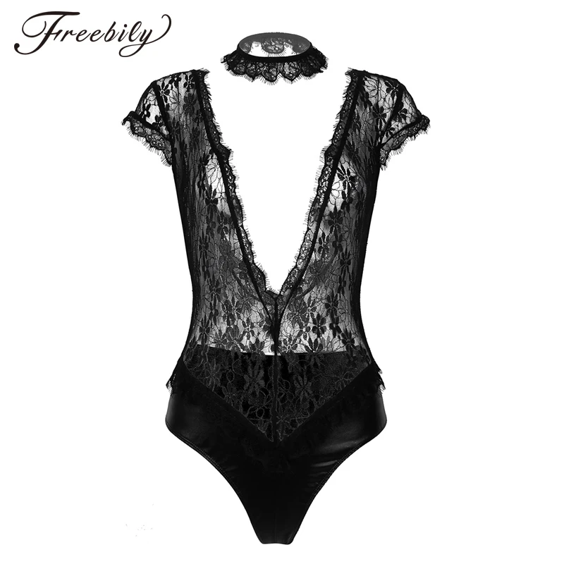 

Женское прозрачное сексуальное нижнее белье, кружевное лоскутное боди с глубоким v-образным вырезом и высоким вырезом сзади, клубная одежда