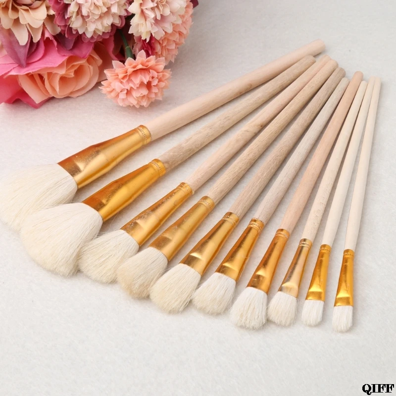 

Drop Ship&Wholesale 10Pcs Brushes Set for Art Painting Oil Acrylic Watercolor Drawing Craft DIY Kid APR29