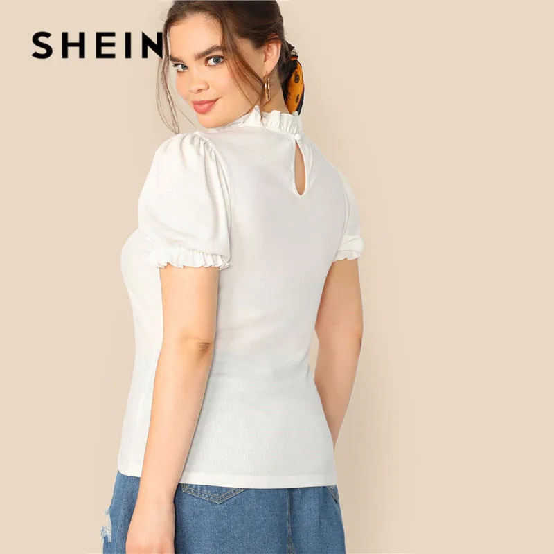 SHEIN Размера Плюс Трикотажная Футболка С Оригинальным Рукавом Элегантная Футболка С Пышными Рукавами