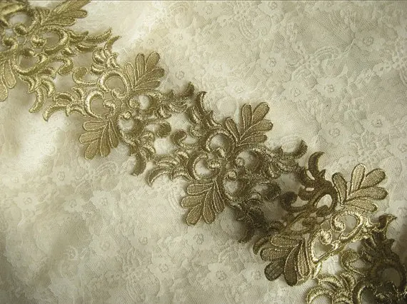 

5 yards Gold Crocheted Lace Trim for Antique Luxury Theme Wedding Dress