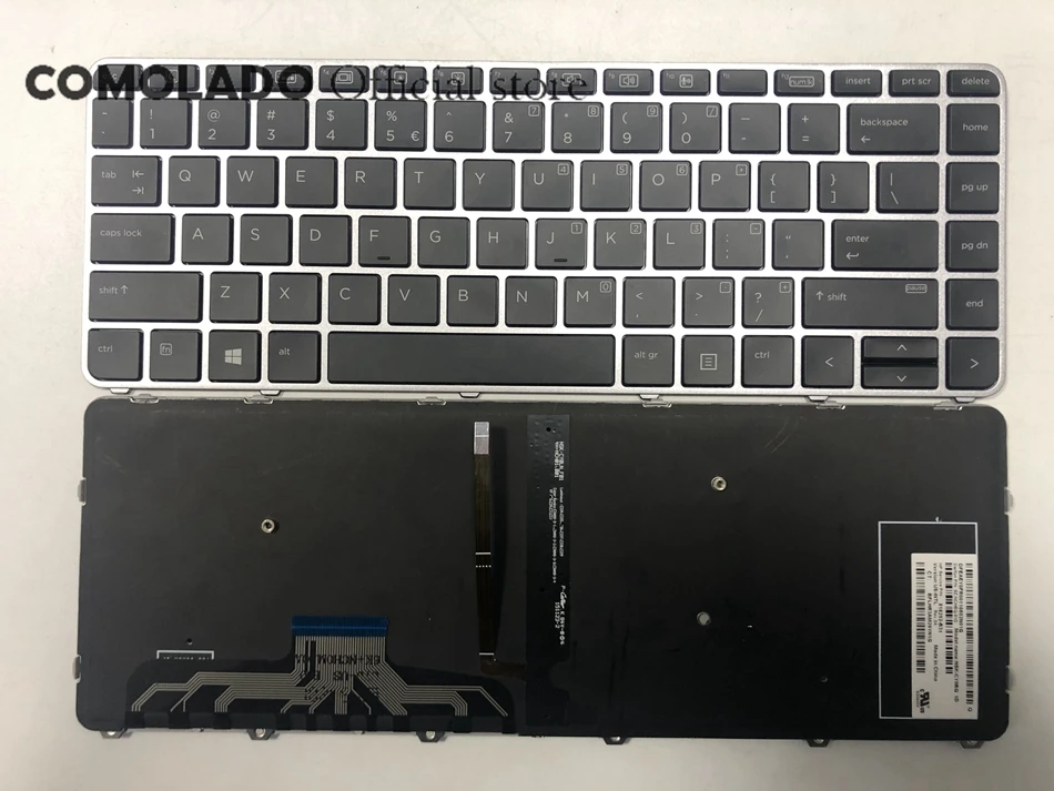 Американская Клавиатура для ноутбука HP EliteBook Foilo 1040 G3 с серебристой рамой
