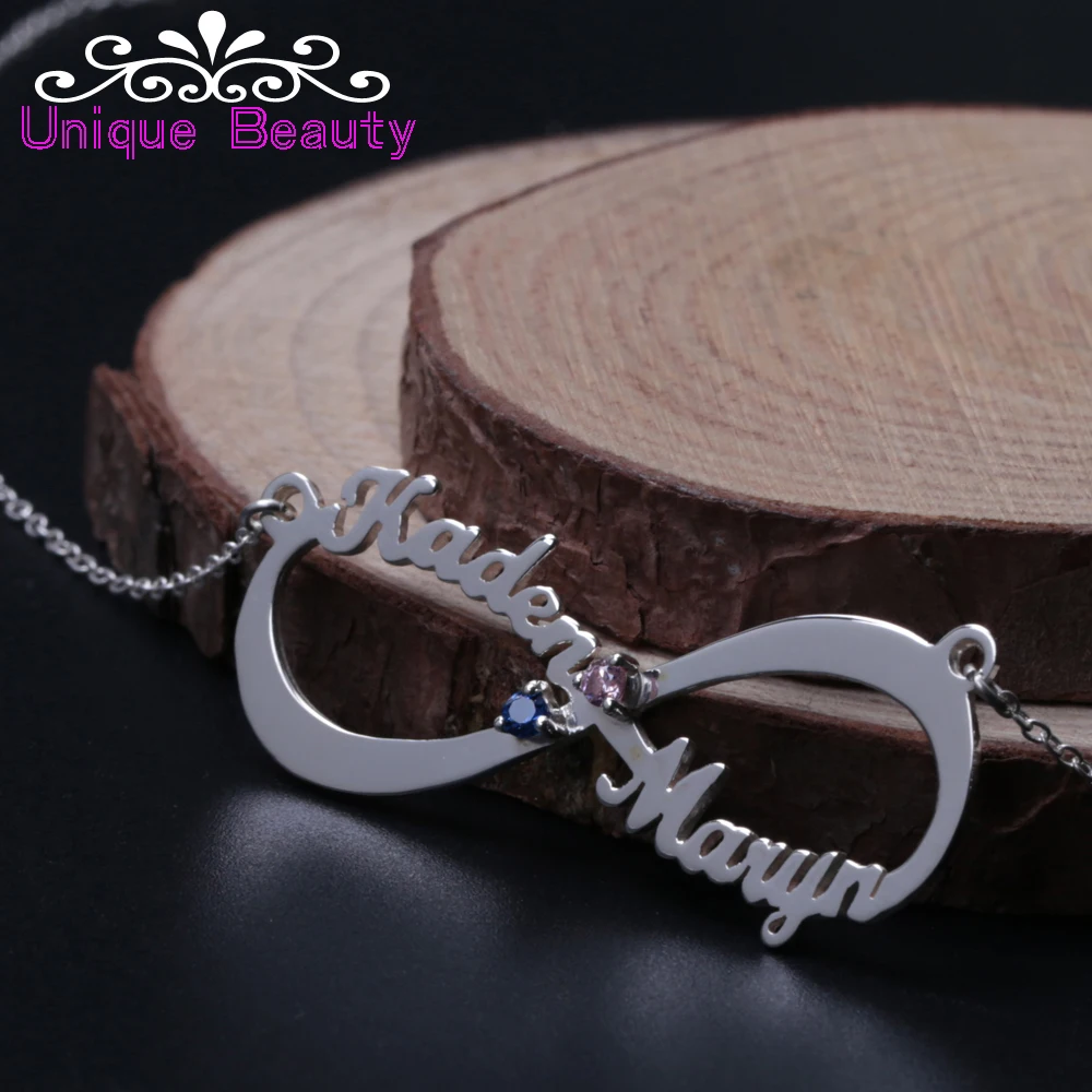 925 цельное серебряное персонализированное ожерелье бесконечности 2 имени на