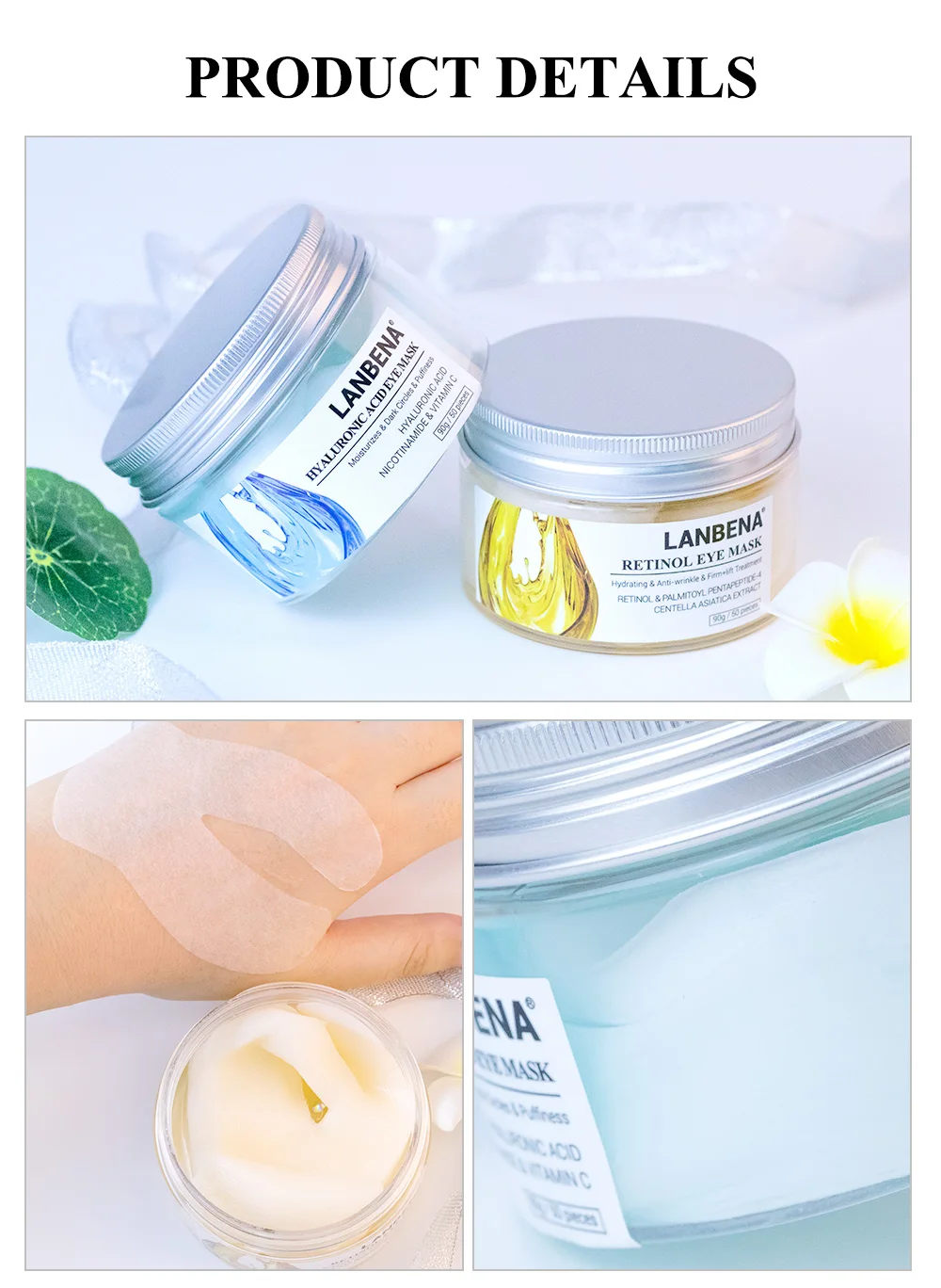 LANBENA маска для глаз Retinol, гиалуроновая кислота, сыворотка для глаз, уменьшает темные круги, мешки, морщины у глаз восстанавливающий, увлажняющий подтяжка кожи уход за кожей