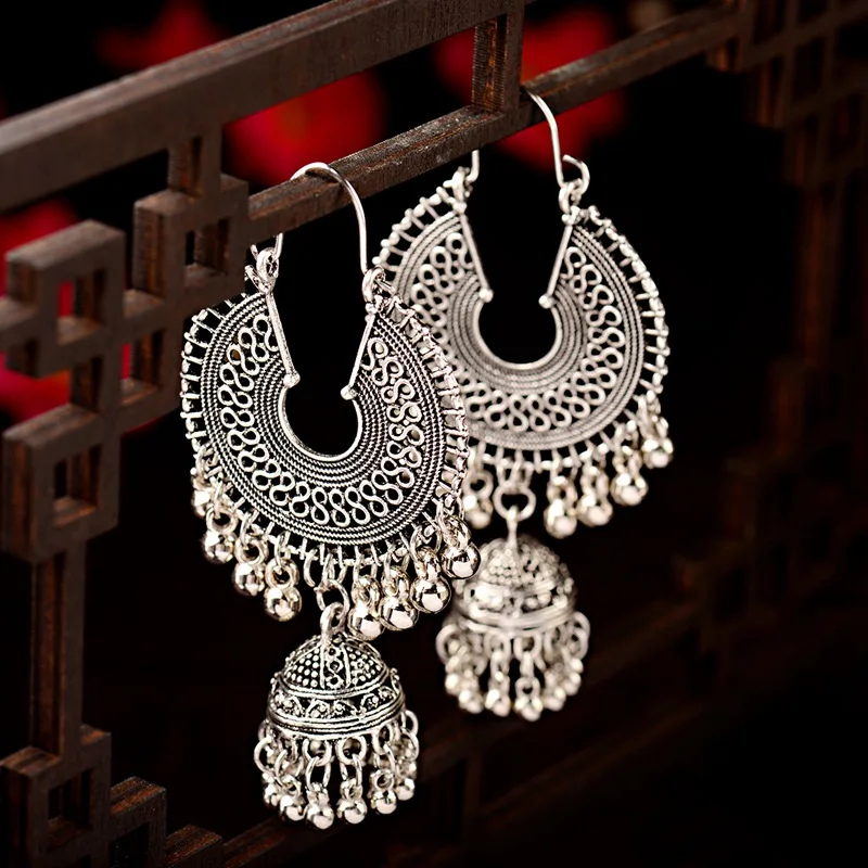 Египетские винтажные женские золотистые и Серебристые Jhumka Bells этнические серьги