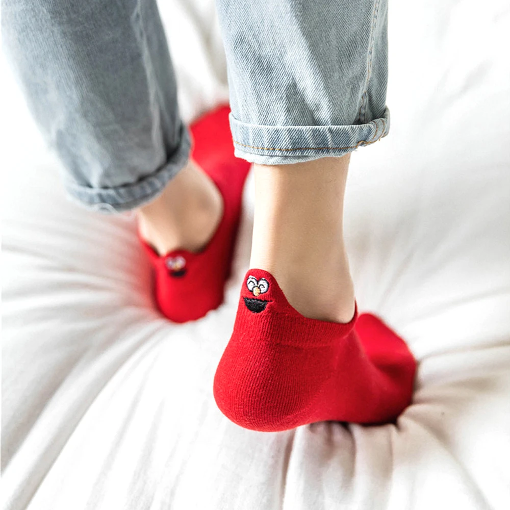 Женские носки с вышивкой Kawaii милые хлопковые короткие ярких цветов на лето |
