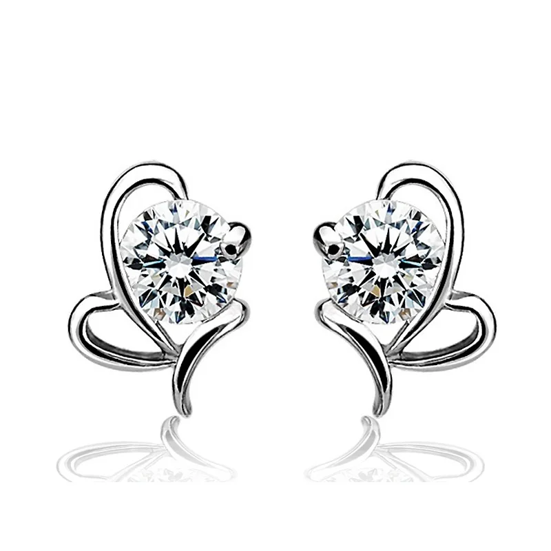 OMHXZJ Wholesale Personality Fashion OL Woman Girl Party Wedding Gift Heart White Zircon 18KT Gold Stud Earrings YE55 | Украшения и