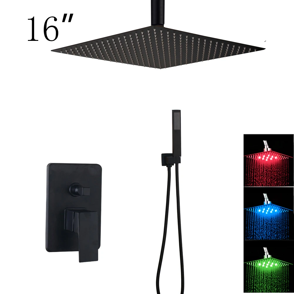 led16inch shower set KEMAIDI ванная комната 2-way светодиодный смеситель для душа набор черный 3-функции 8 12 16 светодиодный смеситель для душа с дождевой насадкой ручные смесители для душа - Цвет: led16inch shower set