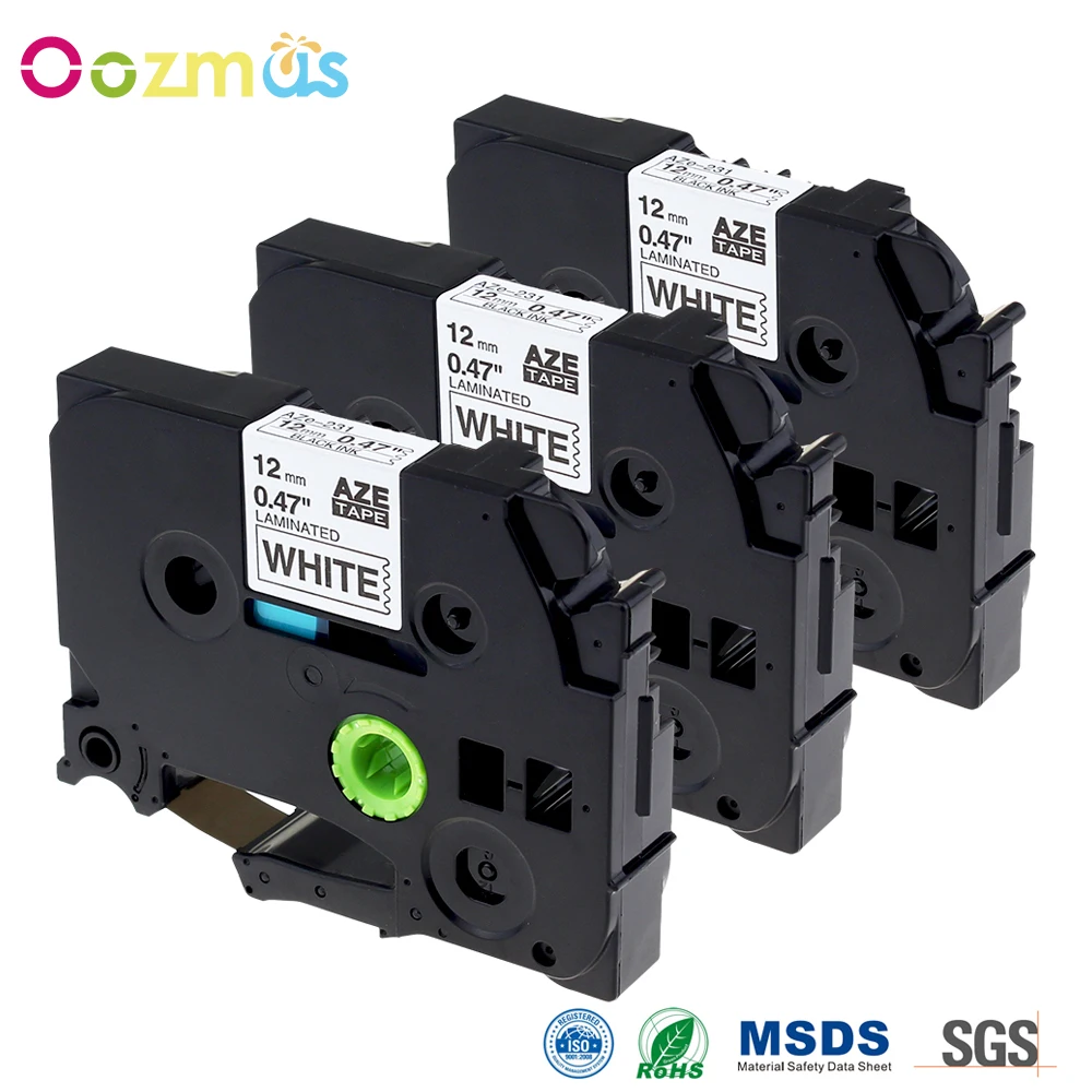 Oozmas 3 шт. tze 231 совместимая с Brother ptouch tze231 12 мм ленты для этикеток черный на белом