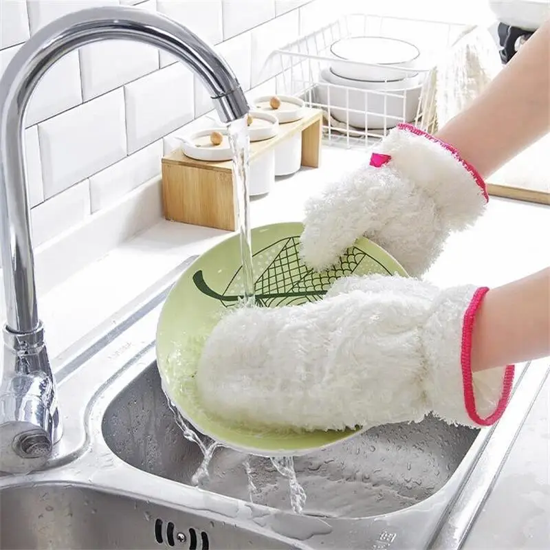 

1 Pc Bamboo Fiber Kitchen Cleaning Waterproofing Household Non-Stick Oil Washing Clothes Housework Brush Bowl Gloves Single Pack