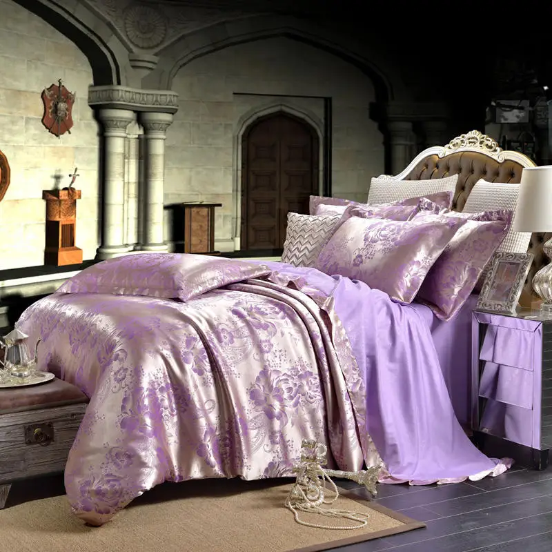 9 silk and polyester 4 шт. серый золотой жаккард постельные принадлежности наборы queen king Размеры пододеяльник набор шелк хлопок Ткань Роскошные постельное белье - Цвет: 9 silk and polyester