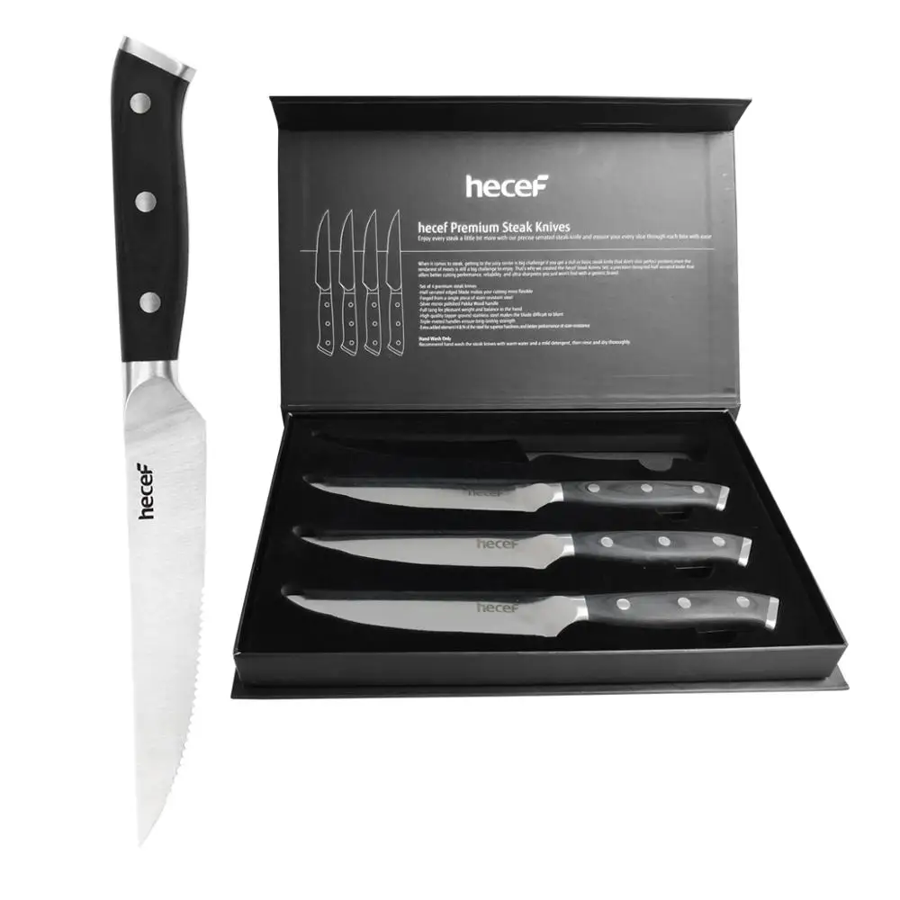 Hecef Набор ножей для стейка 4 половинный зубчатый нож черная ручка 5 дюймов
