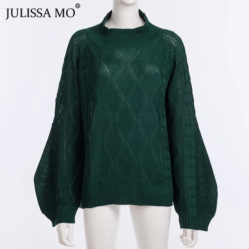 Julissa mo, вязаный свитер с рукавом-фонариком, для женщин, Осень-зима, водолазка, свободные пуловеры, повседневные, уличные свитера, женские топы