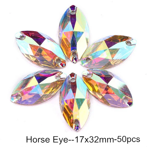17x32mm--50pcs 9 размеров, 100 шт, лучшее качество, стразы из смолы, стразы с плоской задней стороной, стразы с отверстиями для одежды B0945 - Цвет: 17x32mm--50pcs