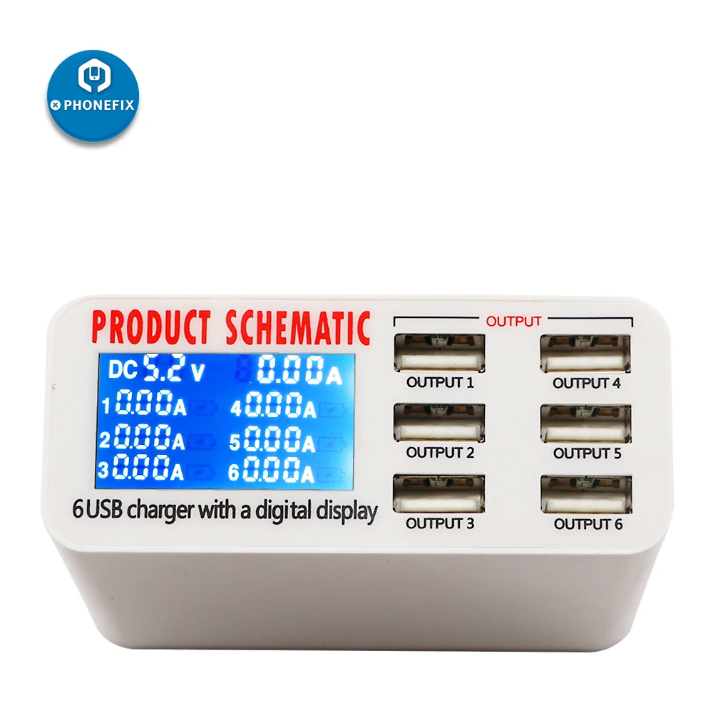 PHONEFIX 6 портов USB быстрая зарядная станция цифровой дисплей зарядный адаптер для