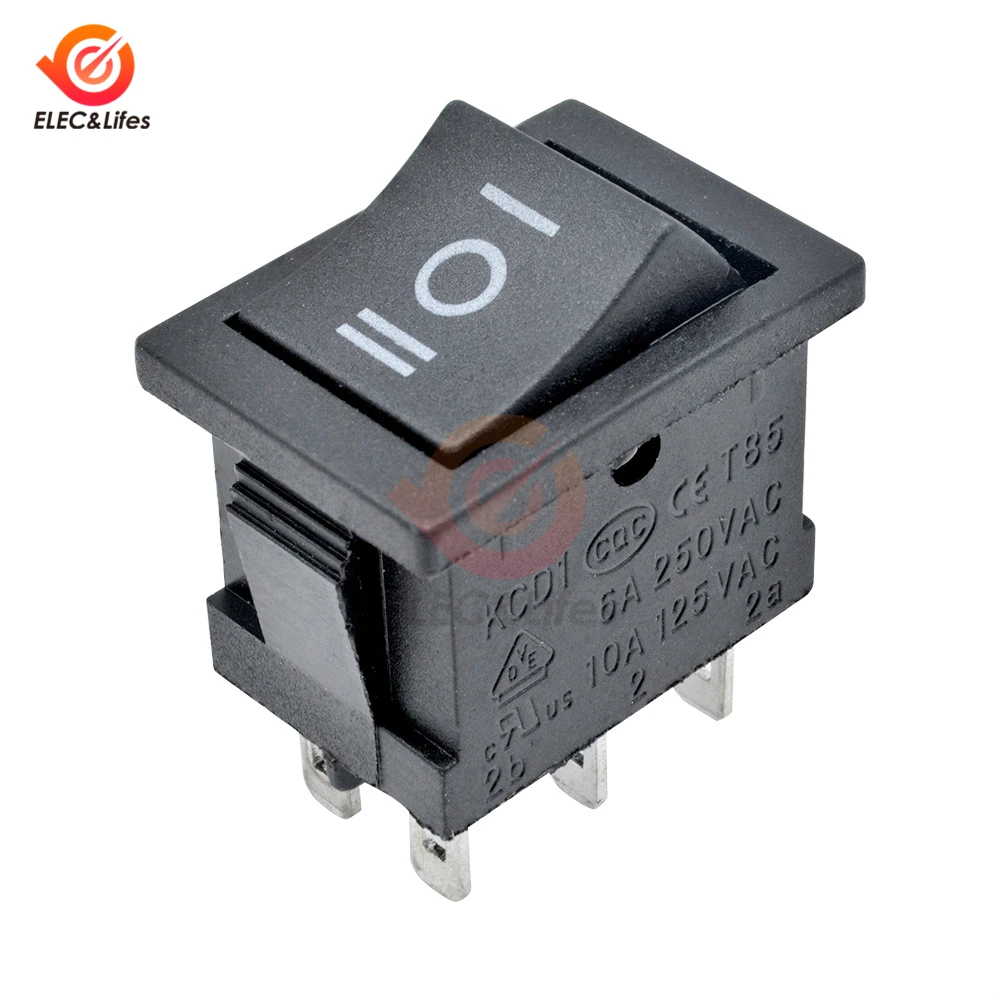 5 шт. KCD1 6 Pin Черный клавишный переключатель ВКЛ ВЫКЛ 3 положения 6A 250VAC / 10A 125VAC DPDT