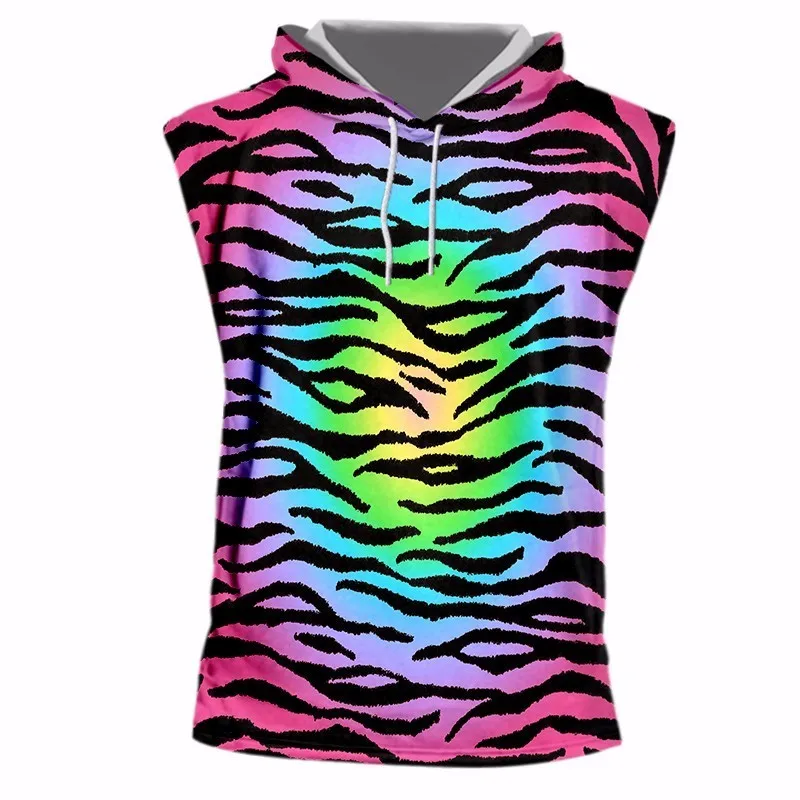 OGKB Summer Tops Cool Tank Top With Hood Print Colorful Leopard 3D Hooded Vest Singlets Man Hiphop Sleeveless Hoodies Pullovers | Мужская