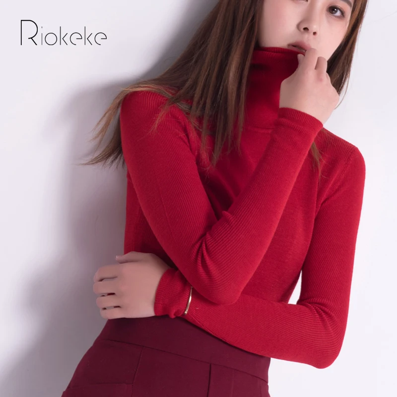 Riokeke свитер 100% чистая шерсть Водолазка для женщин женский зимний 2018 высокие