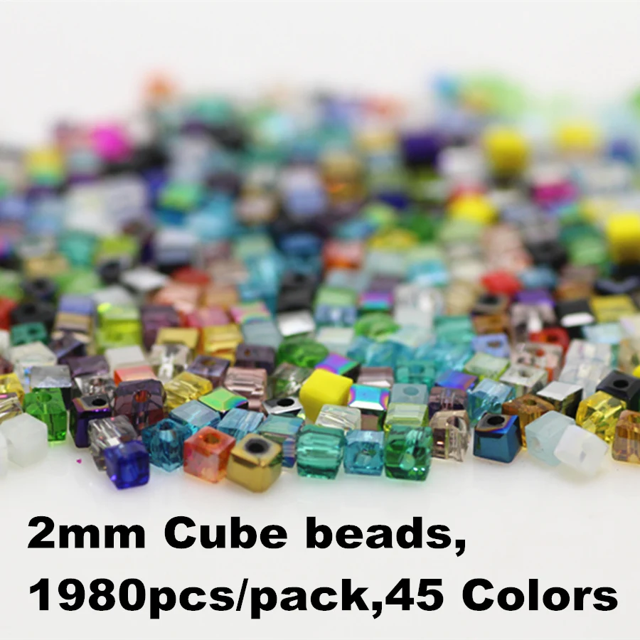 Всего 45 Цвета 1980 шт. 2 мм Cube квадратный Австрии хрустальный шарик Стекло бисер