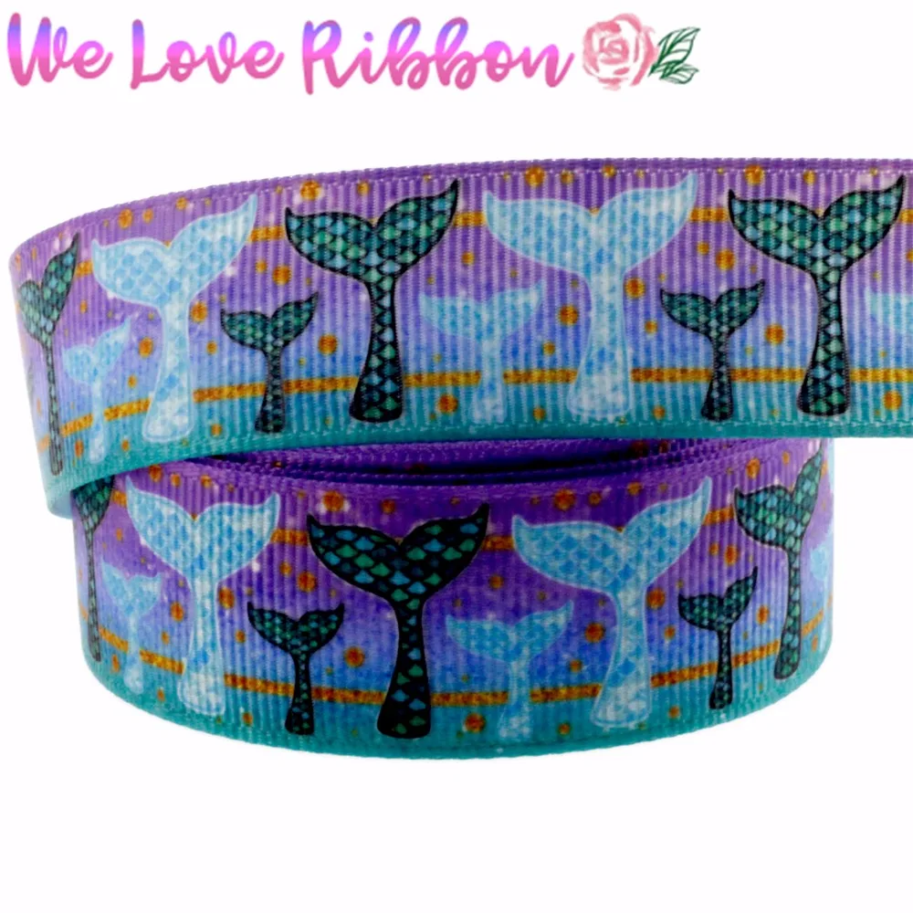 7/8 &quot22 мм хвост русалки Масштаб серии печатных Grosgrain ленты красочные пузырь