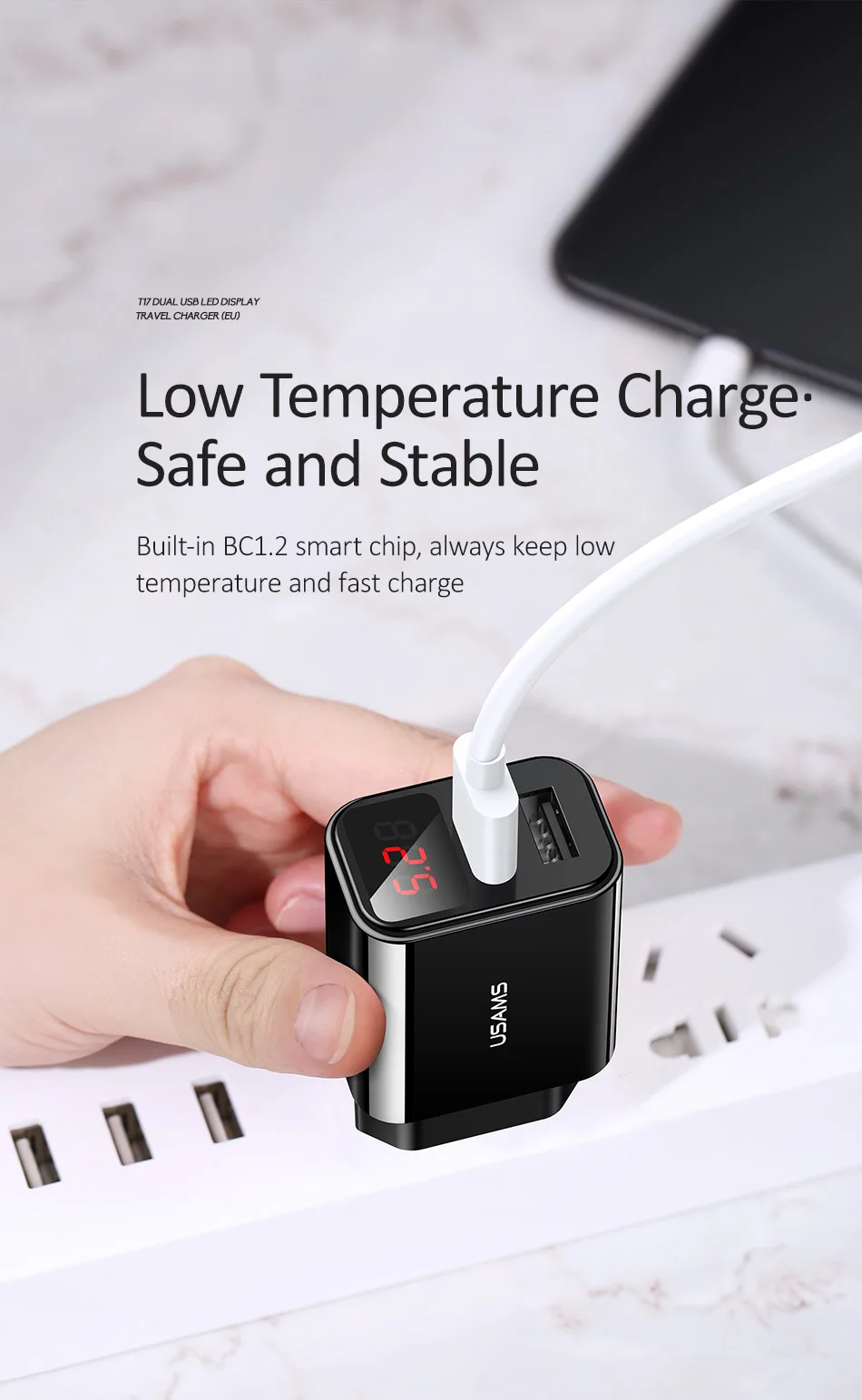 USAMS светодиодный цифровой двойной USB зарядное устройство универсальное EU US Plug 2.1A быстрое зарядное устройство для мобильного телефона настенное зарядное устройство для iPhone X Xiaomi samsung