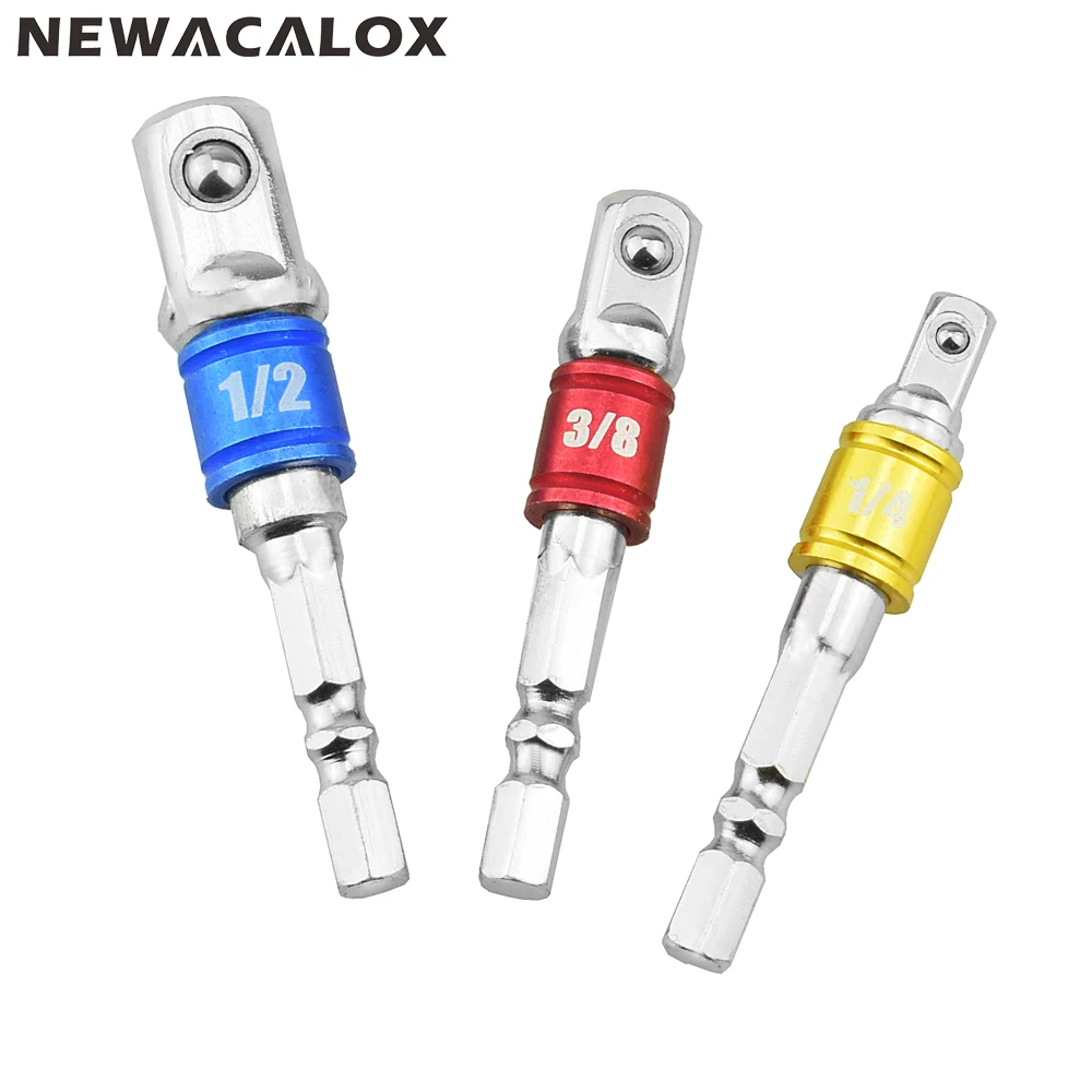 NEWACALOX 3 шт./компл. красочные Ударная дрель бит сокета адаптер Комплект 1/" Шестигранным хвостовиком диаметром до 1/4" 3/" 1/2" адаптер Мощность удлинитель