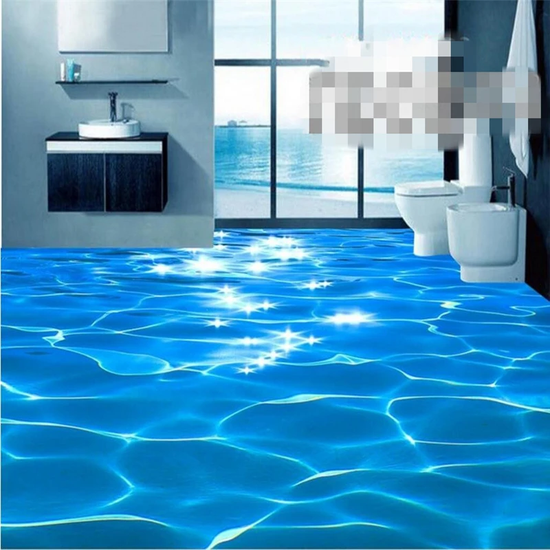 Beibehang Морская вода Вода Ripple 3D Картина пола Туалет Ванная комната Спальня Пол papel de