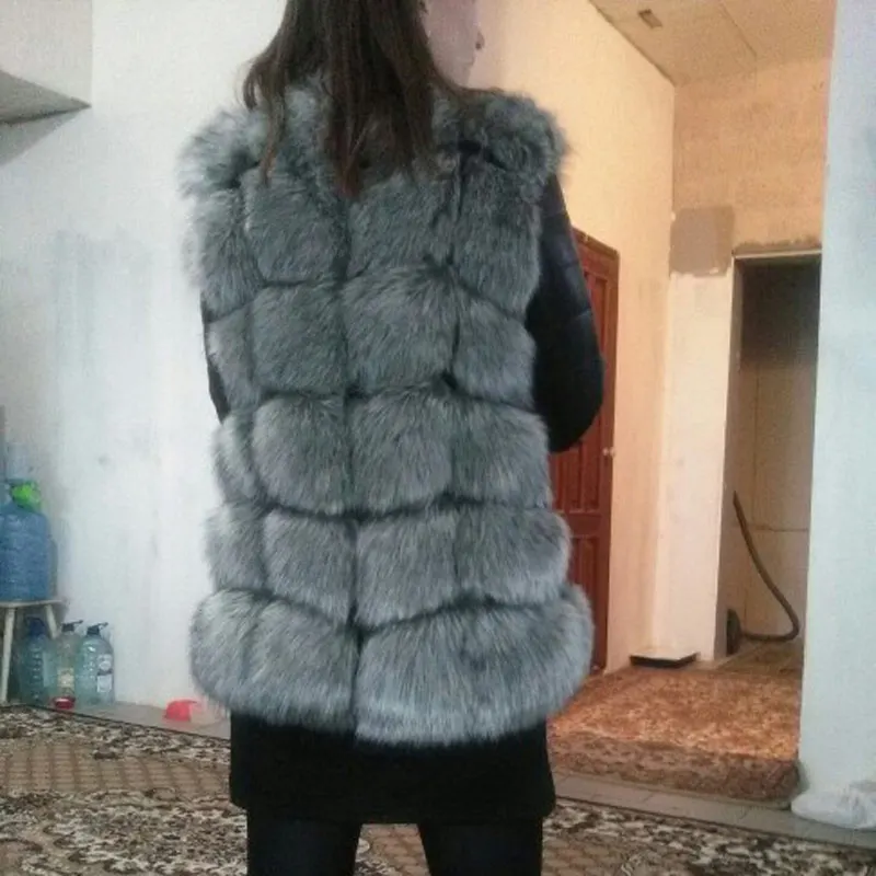 Новинка высококачественное пальто из искусственного Меха чернобурки теплое