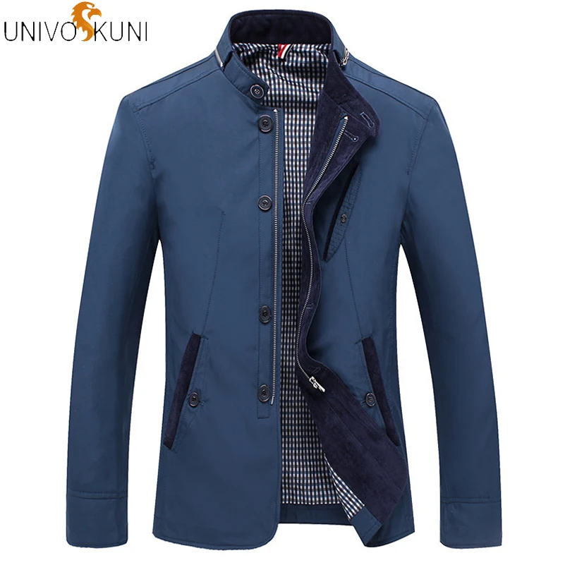 

UNIVOS KUNI 2019 Autumn Men's Casual Jacket Cotton Jacket Fit Slim Male Thin Stand Collar Long Sleeve Homme Solid Jacket Q5222