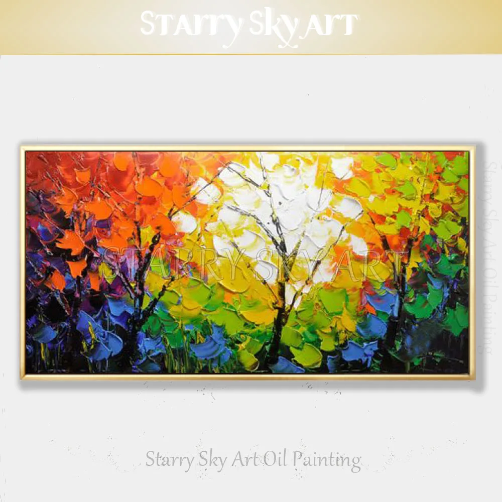 

Gifted Painter Hand-painted High Quality Modern Abstract Rich Colors Tree Oil Painting on Canvas Colorful Art Landscape Painting