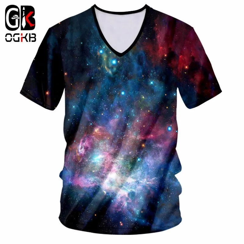 

OGKB Женская/мужская футболка с глубоким v-образным вырезом, летняя футболка с 3d принтом Galaxy Space Cool, Мужская футболка для бодибилдинга, фитнеса,...