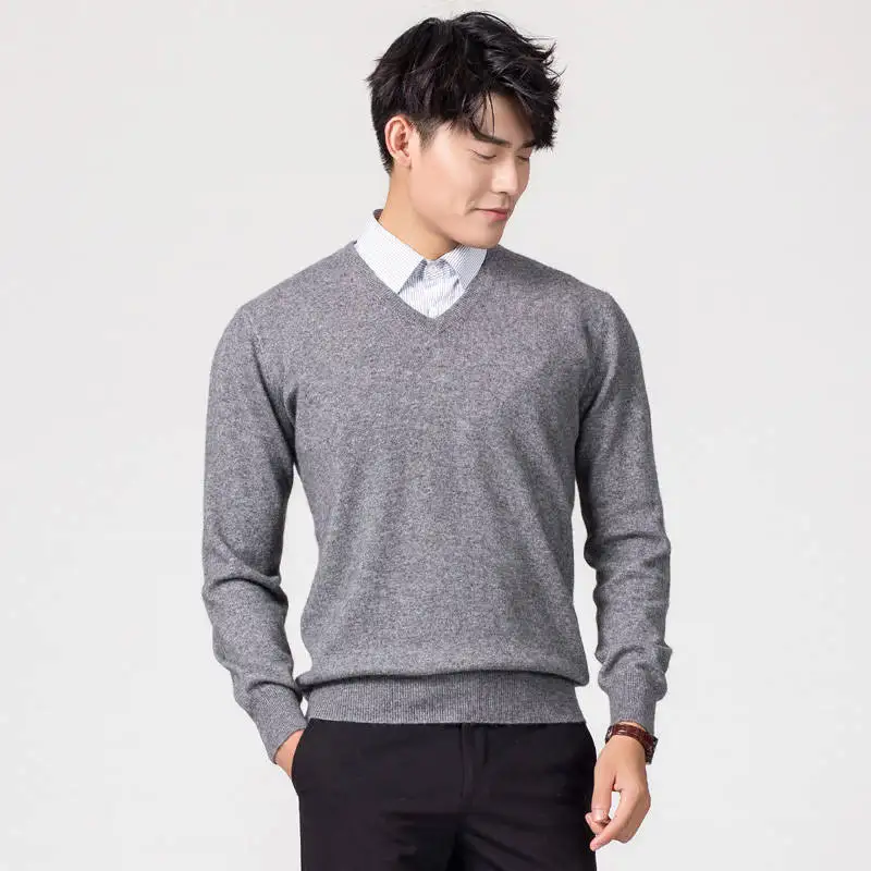 Vneck grey Мужские пуловеры, новинка зимы, модный свитер Vneck, кашемировые и шерстяные вязаные Джемперы, Мужская шерстяная одежда, Лидер продаж, стандартные мужские топы - Цвет: Vneck grey