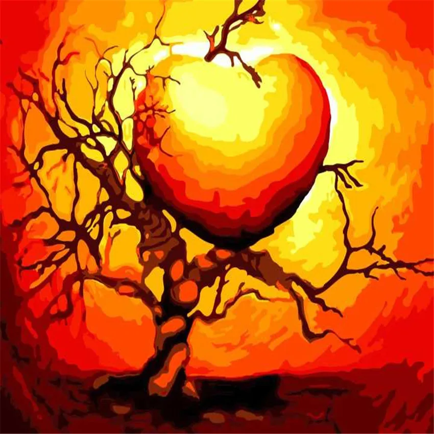Картина маслом по номерам на холсте с сердцем деревом|oil painting|tree oil paintingheart tree |