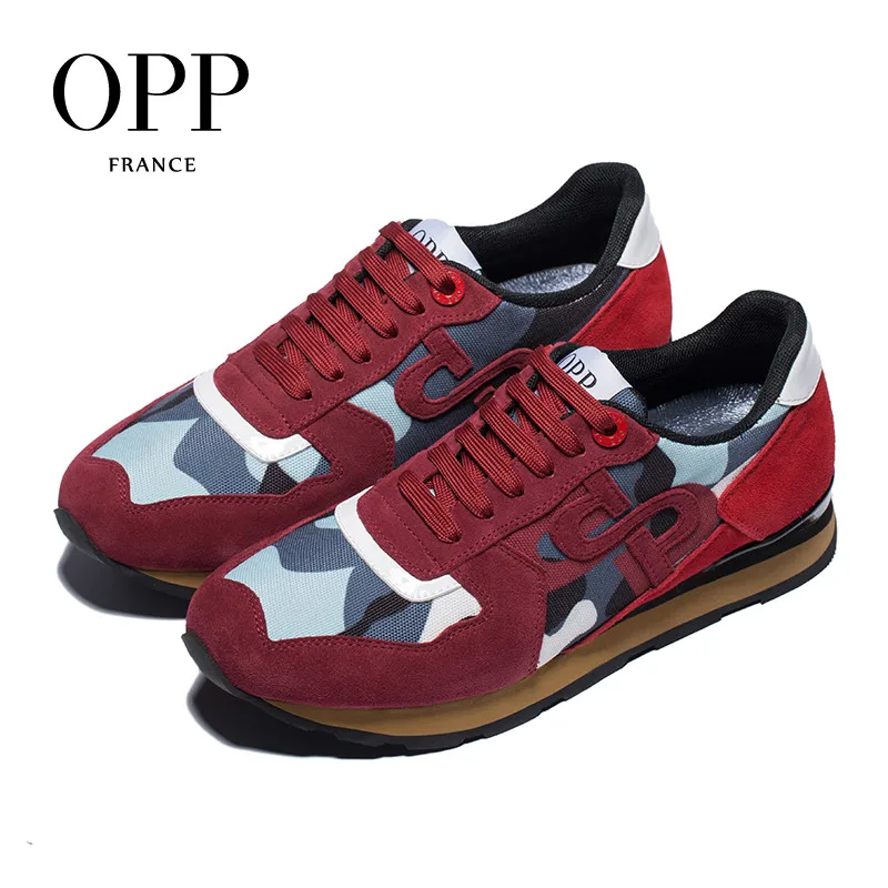 Мужские кроссовки в стиле милитари OPP красные камуфляжные из натуральной кожи на