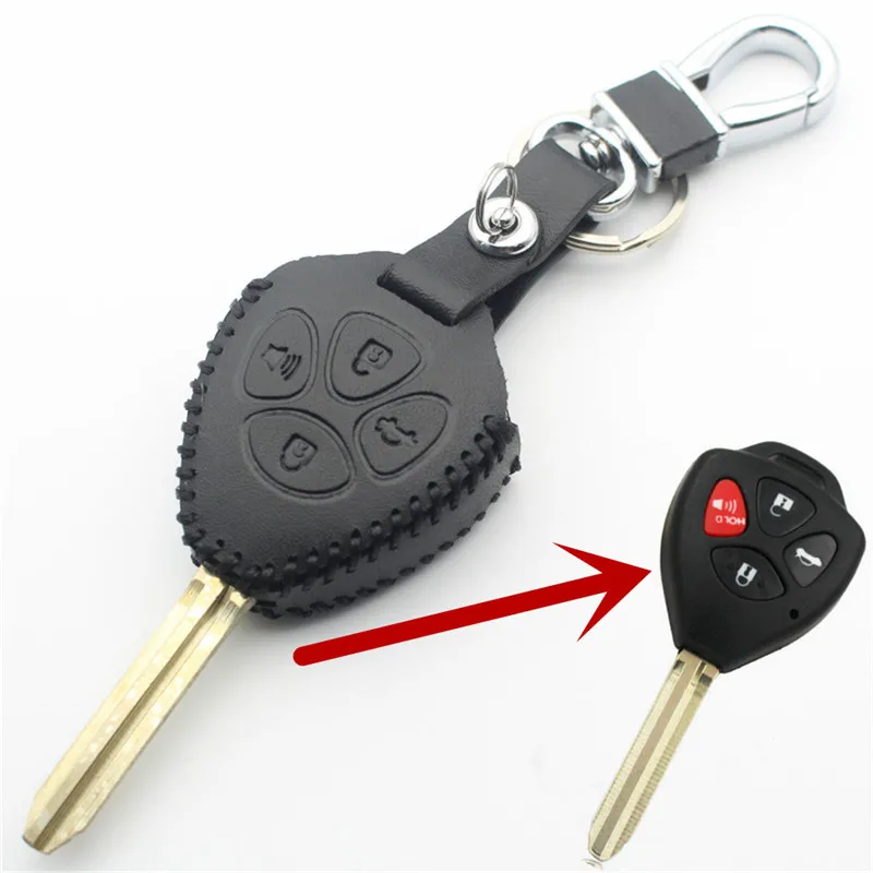 Black FLYBETTER натуральная кожа 4 чехол для ключей с кнопками Крышка для Toyota Camry/Avalon/Corolla/матрица/RAV4/Venza/Автомобильный Стайлинг Yaris L2096 - Название цвета: Black